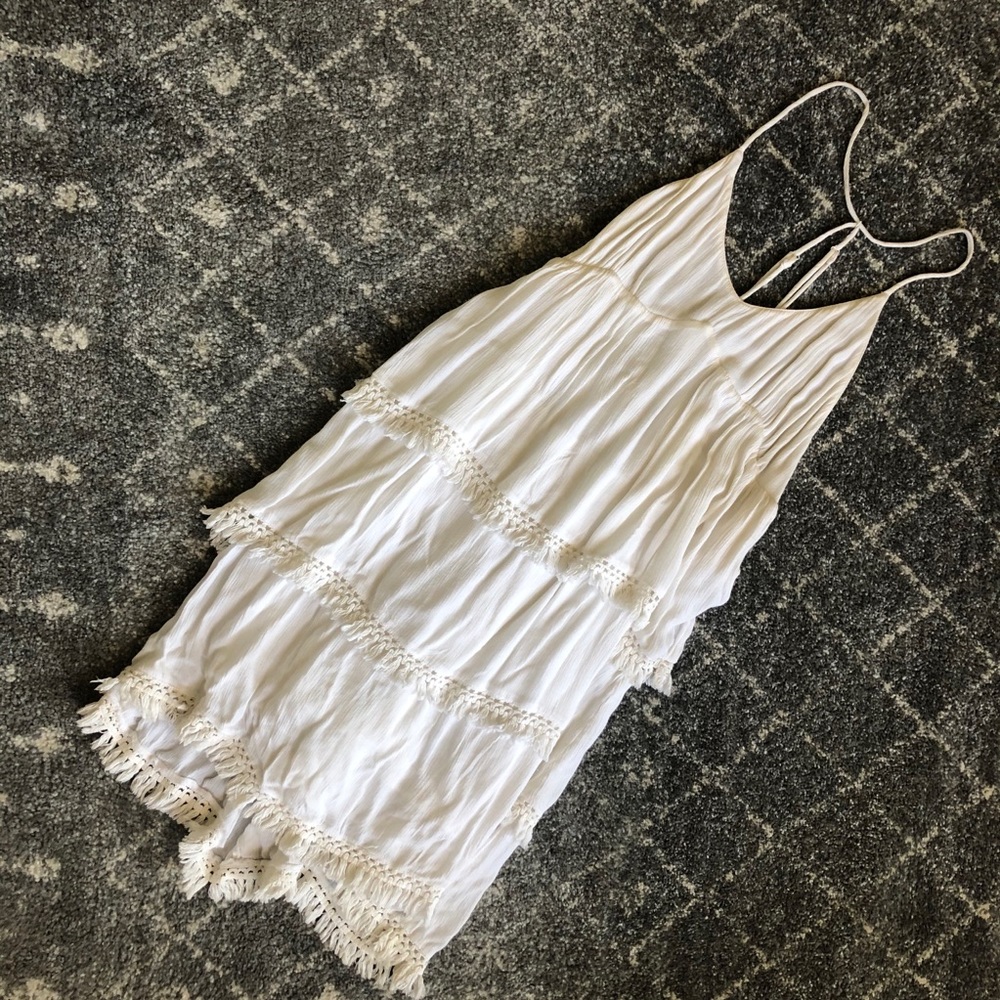 VOLCOM White Tiered Fringe High-Low Dress